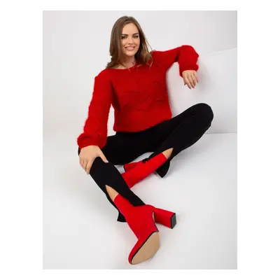 Dark red fluffy classic sweater with wool OCH BELLA