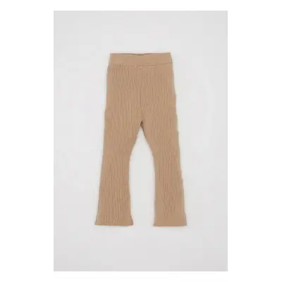 DEFACTO Baby Girl Bell-bottomed Ribbed Beige Knitted Leggings