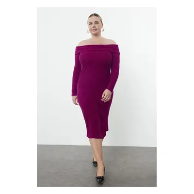 Trendyol Curve Dark Purple Foam Knitted Plus Size Dress