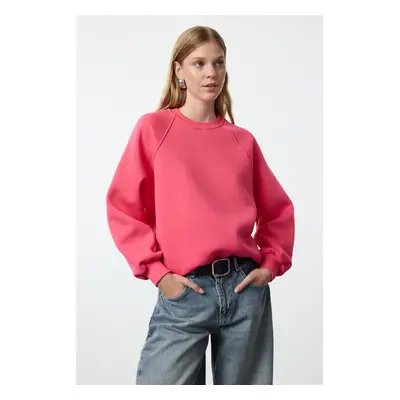 Trendyol Pink Relaxed/Comfortable Fit Basic Raglan Sleeve Crew Neck Knitted Sweatshirt