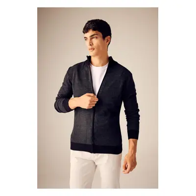 DEFACTO Standard Fit Regular Cut Stand Collar Zippered Knitwear Cardigan