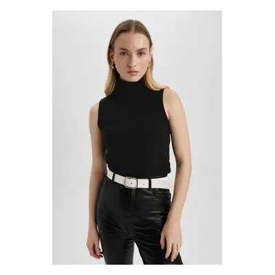 DEFACTO Women's Black Regular Fit Turtleneck Sleeveless Basic Plain Knitwear Sweater