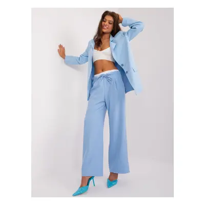 Light blue trousers with a wide double waist