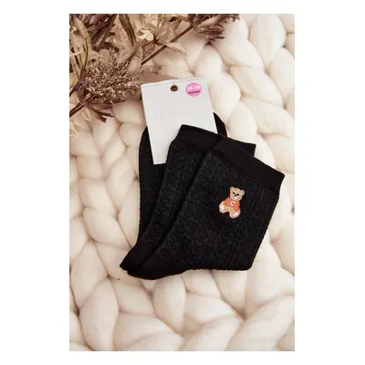 Women's patterned socks with teddy bear, black