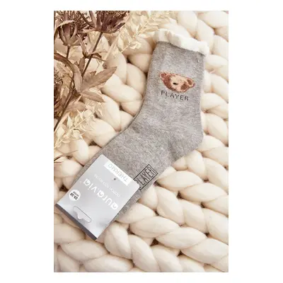 Thick cotton socks with teddy bear, light grey