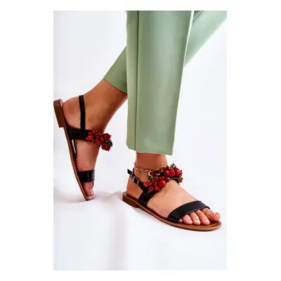 Fashionable sandals with beads Black Hally