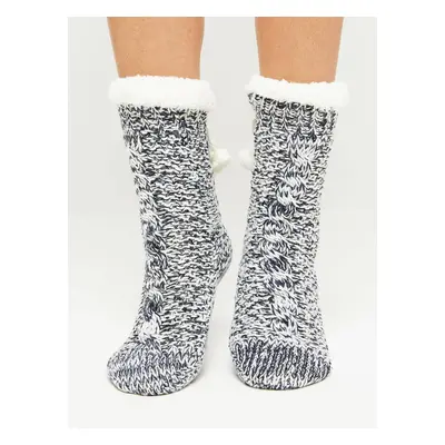 Socks decorated with braid stitch and sequins navy blue