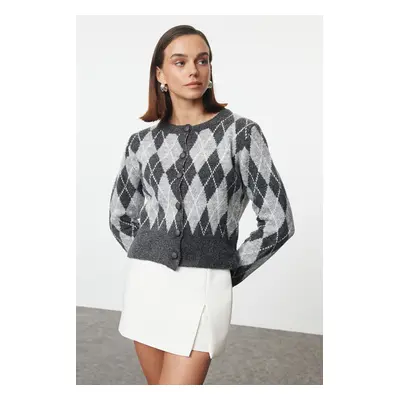 Trendyol Anthracite Boucle Jacket-Look Knitted Cardigan