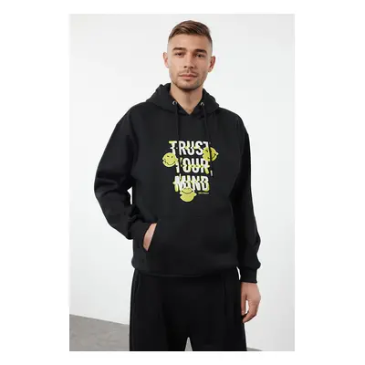 Trendyol Black Smiley Bachelor Unisex Oversize/Wide Cut Sweatshirt