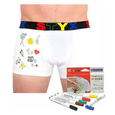 Men's boxers Styx sports rubber white + markers for textiles