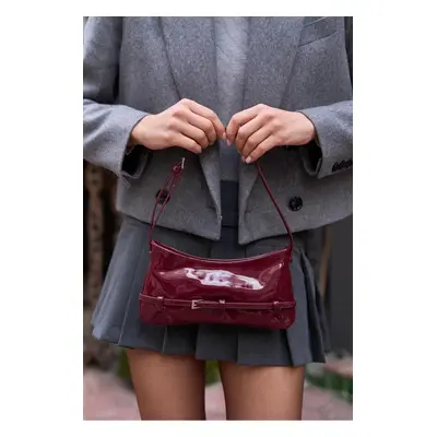 Madamra Burgundy Patent Leather Women's Patent Leather Baguette Bag