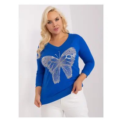 Larger size cobalt blouse with print