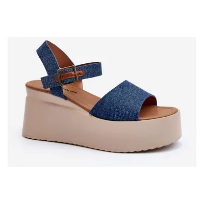 Women's blue denim wedge sandals by Geferia