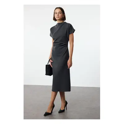 Trendyol Anthracite A-Line Cowl Neck Midi Crepe Woven Dress