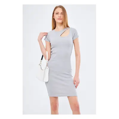 armonika Women's Gray Collar Windowed Short Sleeve Dress