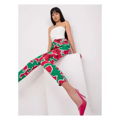 Green-pink elegant trousers with print