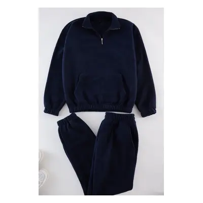 Trendyol Navy Blue Oversize/Wide Cut Basic Tracksuit Set