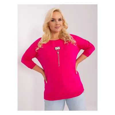 Plus size cotton fuchsia blouse with a longer back