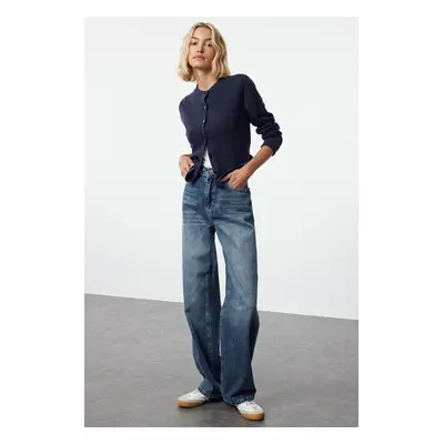 Trendyol Navy Blue High Waist Straight Jeans