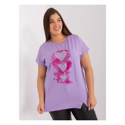 Light purple plus size cotton blouse with application