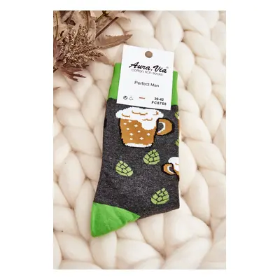 Men's Patterned Socks Beer Grey and Green