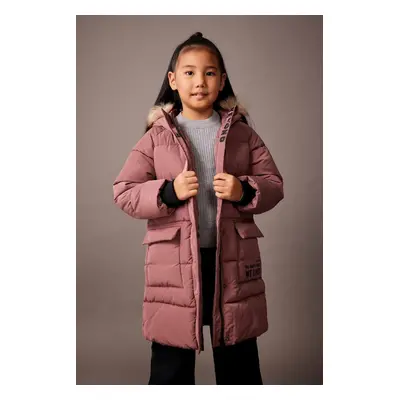 DEFACTO Girl's Water Repellent Removable Für Hooded Long Coat