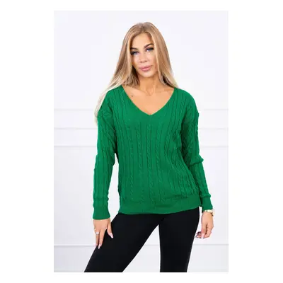 Knitted sweater with a V-neck in light green color