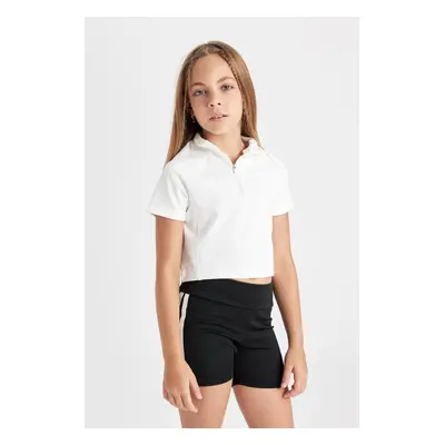 DEFACTO Girl's Relax Fit Collar Short Sleeve T-Shirt