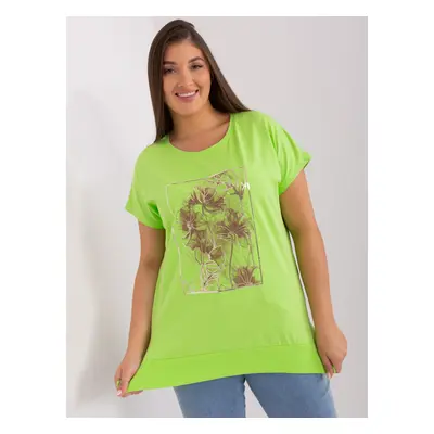 Light green cotton blouse of larger size with short sleeves