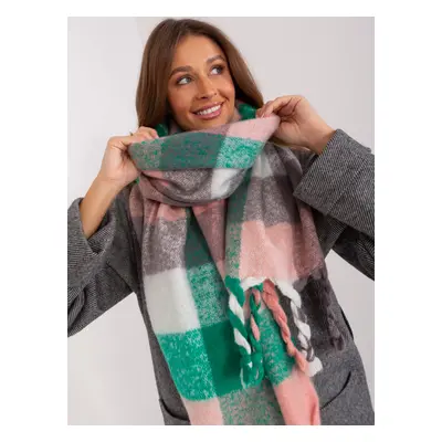 Green-gray long checkered women's scarf