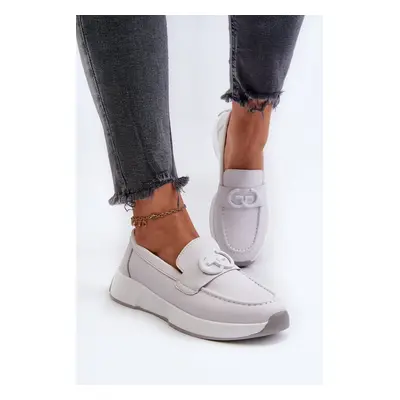 Women's leather loafers on platform light grey S.Barski