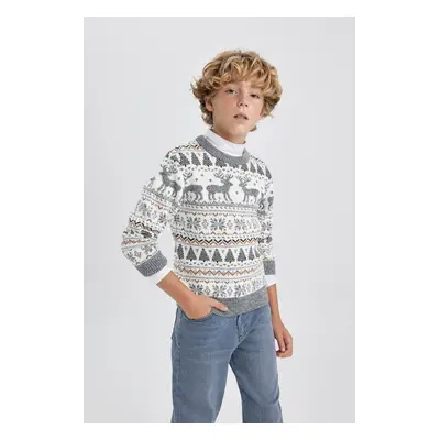 DEFACTO Boy's Christmas Themed Mini Me Crew Neck Sweater