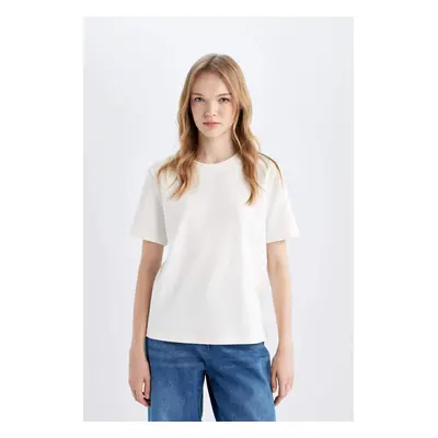 DEFACTO White Regular Fit Crew Neck Basic Plain Short Sleeve T-Shirt