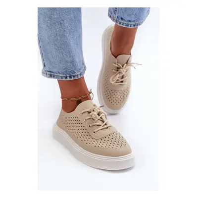 Beige openwork Tanvi platform sneakers