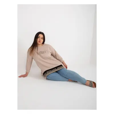 Beige tunic of larger size in cotton sweatshirt