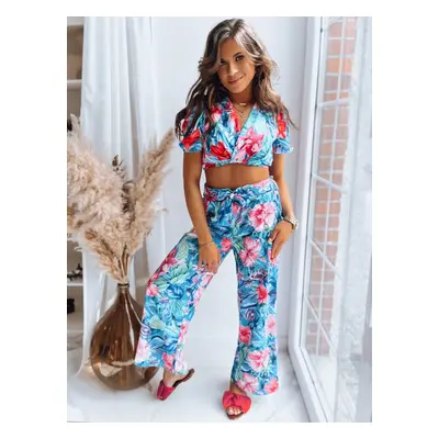 Patterned women's trousers FLOWER EXPLOSION turquoise Dstreet