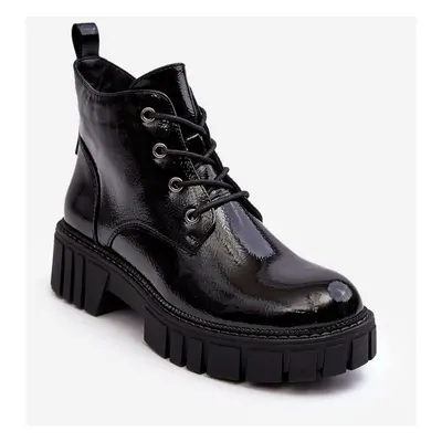 Patent leather insulated lace-up ankle boots Black Bjorg