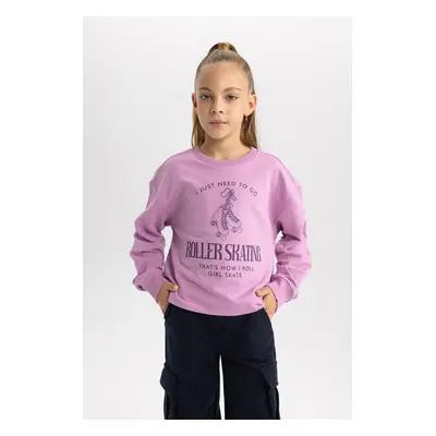 DEFACTO Girl's Crew Neck Printed Sweatshirt