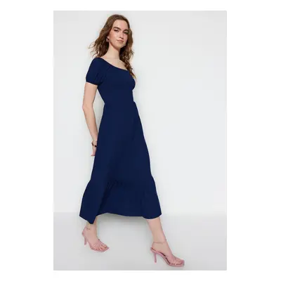 Trendyol Navy Blue Carmen gallér A-Line Maxi kötött ruha