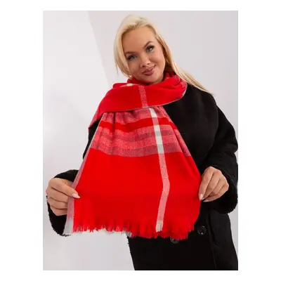 Red-gray women's scarf with fringe