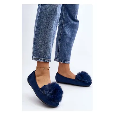 Women's loafers with fur Blue Novas