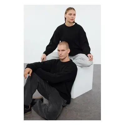 Trendyol Black Wide Pattern Couple Soft Texture Basic Knitwear Sweater