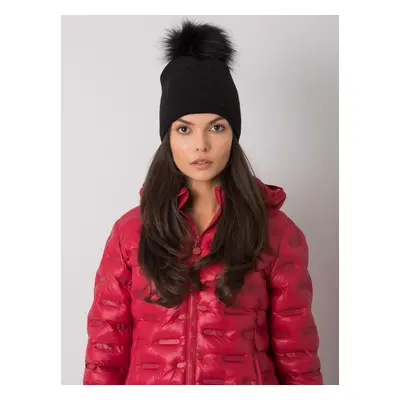 Black winter cap with pompom