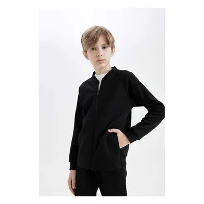 DEFACTO Boys College Collar Zipper Closure Double Pocket Seasonal Light Thin Bomber Cardigan