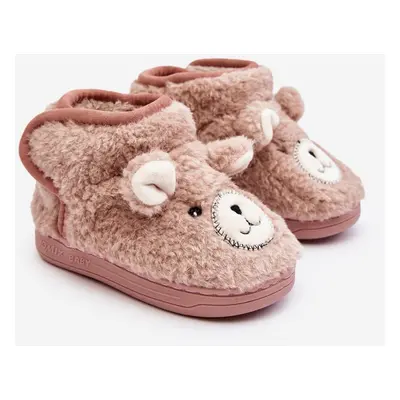 Children's insulated slippers with teddy bear, pink Eberra