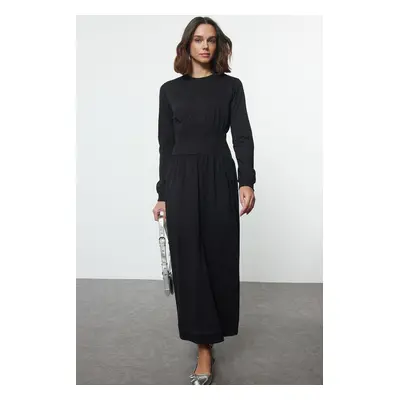 Trendyol Black Hooded 100% Cotton Knitted Jersey Dress