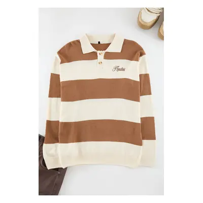 Trendyol Camel Regular Polo Neck Color Blocked Knitwear Sweater