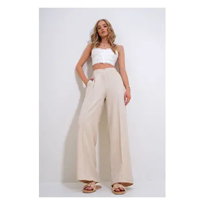 Trend Alaçatı Stili Women's Stone Double Breasted Elastic Waist Palazzo Trousers