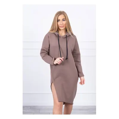 Dress with hood and slit on the side of the mocca