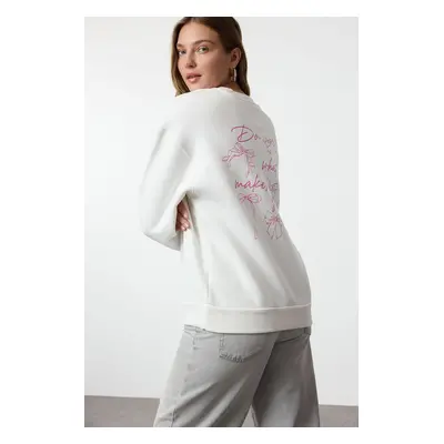 Trendyol Ecru Front Back Printed Oversize/Wide Pattern Knitted Sweatshirt